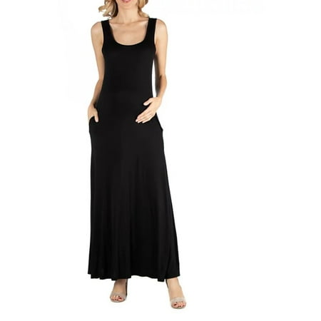 24Seven Comfort Apparel Women s Scoop Neck Sleeveless Maternity Maxi Dress Black