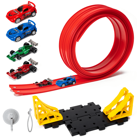 MALLMALL6 Racing Car Ramp Double Soft Track Lane Toy – Flexible Bendable Runway Car Set for Family and Class Interactive Game
