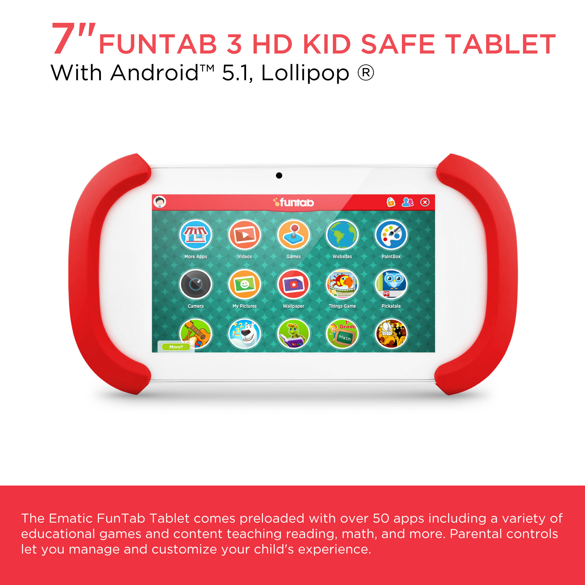 7" FunTab HD Kid-Safe Tablet with Android 5.1 (Lollipop) - image 2 of 6