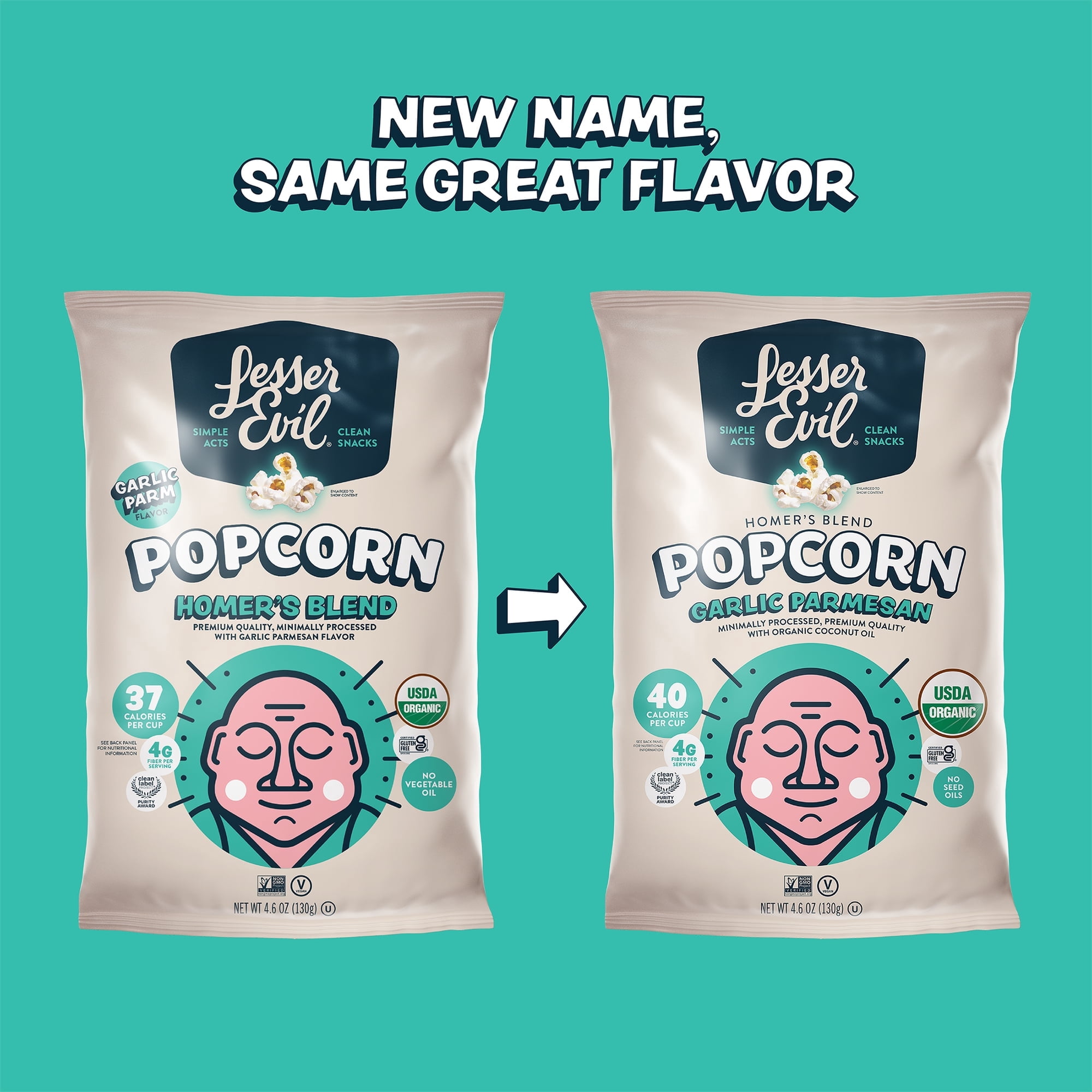LesserEvil Garlic Parmesan Organic Popcorn, 4.6 Oz