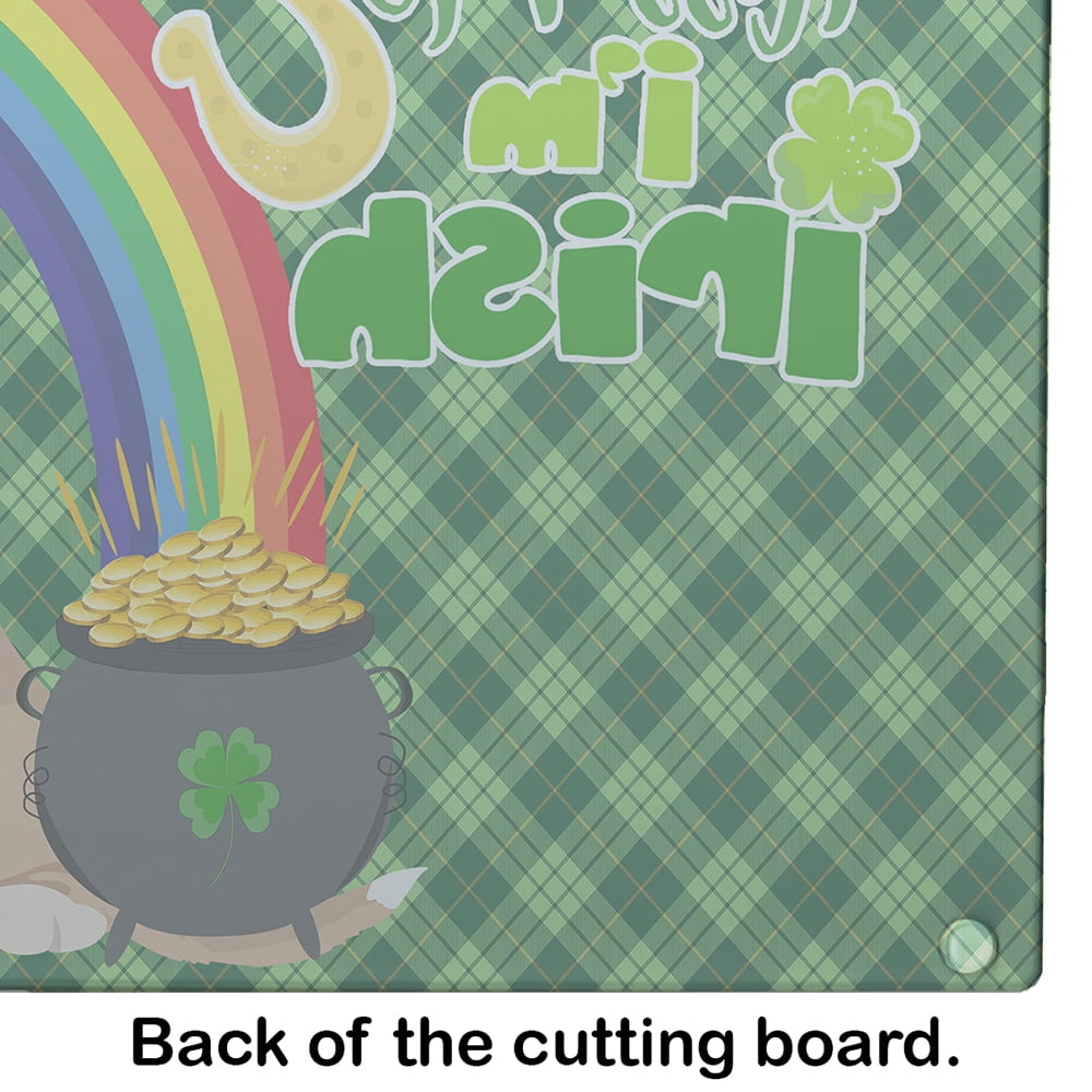 Lemon and White Tricolor Basset Hound St. Patrick's Day Glass Cutting Board Large 12 in x 15 in