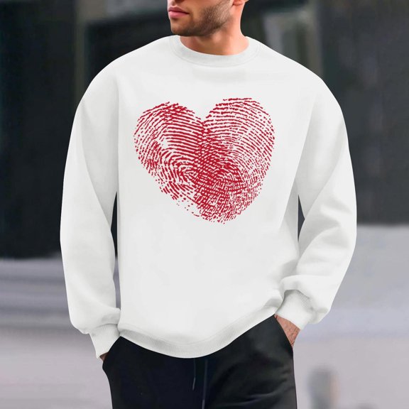 tarylea Mens Cute Heart Printed Sweatshirts Long Sleeve Crew Neck Pullover Casual Spring Loose Comfy Festival Tops