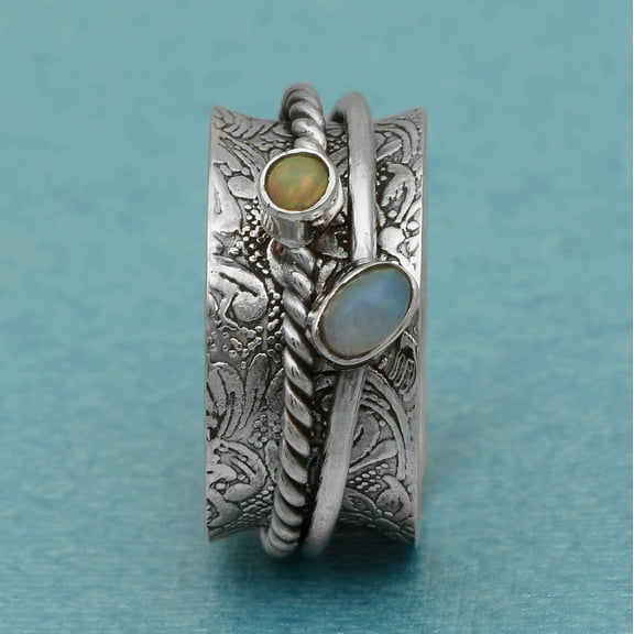5X3MM Oval Opal Gemstone 925 Silver Meditation Anxiety Men Women Spinner Ring