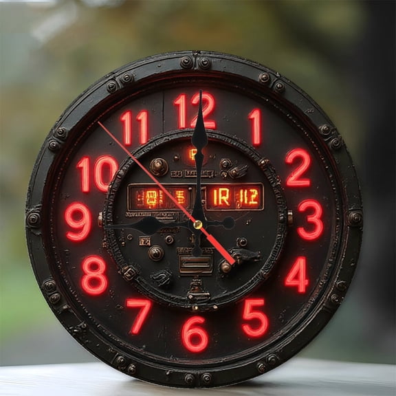 Vintage Neon Clock Industrial Style Wall Decor 10-Inch Silent Wooden Wall Clock, Battery Operated (AA Batteries Not Included), Artistic Home Decor