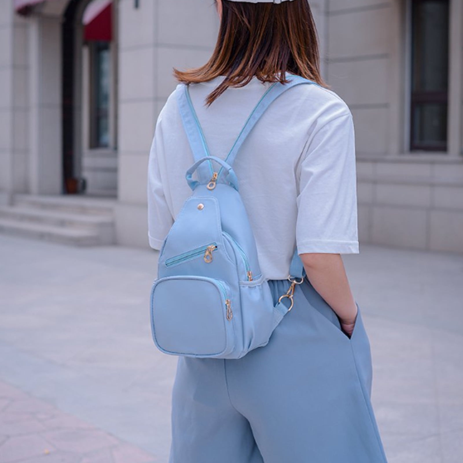 uublik Sling Bag for Women, Classic Basic Water Casual Daypack For Travel With Bottle Side Pockets Classic Basic Backpack For School Travel Work, Blue