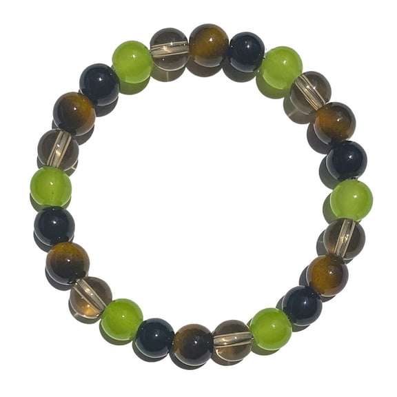 Tiger Eye Bead Bracelet for Men & Women - Natural Stone Bracelet with Black Onyx and Smoky Quartz for Good Luck, Wealth, and Adjustable Chakra Healing