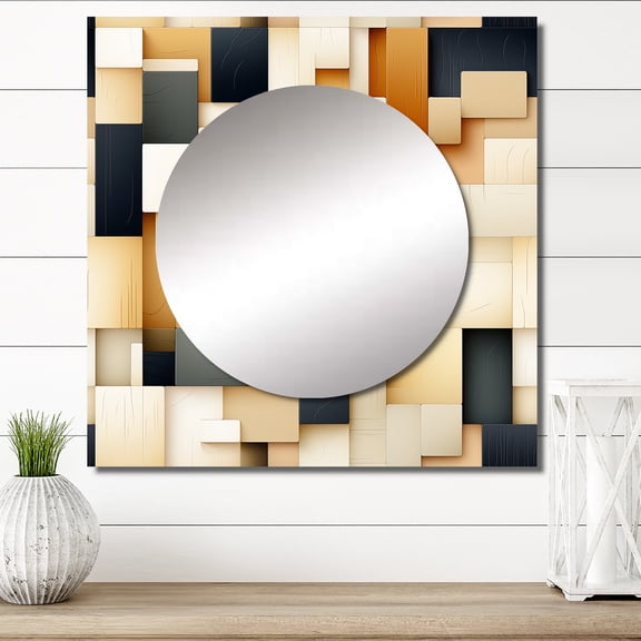 Designart "Taupe-Tinged Abstract Blockchain Blocks I" 0 Square Mirror For Wall Decor - Large Beige Square Mirror Printed Wall Decor - Modern Square Living Room Mirror