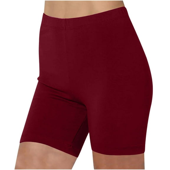 FAVIPT Womens Biker Yoga Shorts Leggings Stretch Cotton High Waist Shorts Tummy Control Workout Fitness Shorts Wine,L