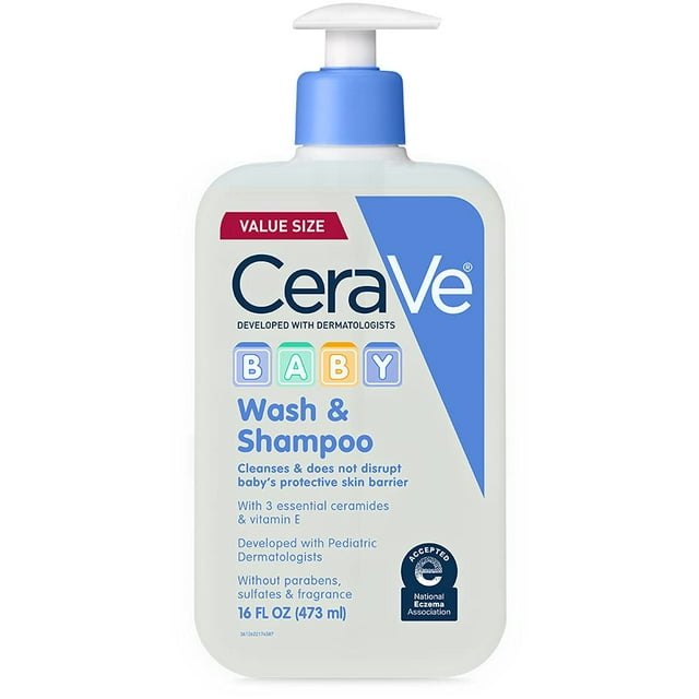 Jabón y champú para bebés CeraVe 2 en 1, sin lágrimas, con vitamina E, 480 ml