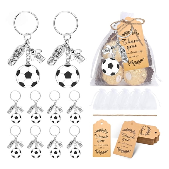 Pack of 10 Portable Soccer Fan Accessory Keychains with Football Ball Cleats Cloth Decoration