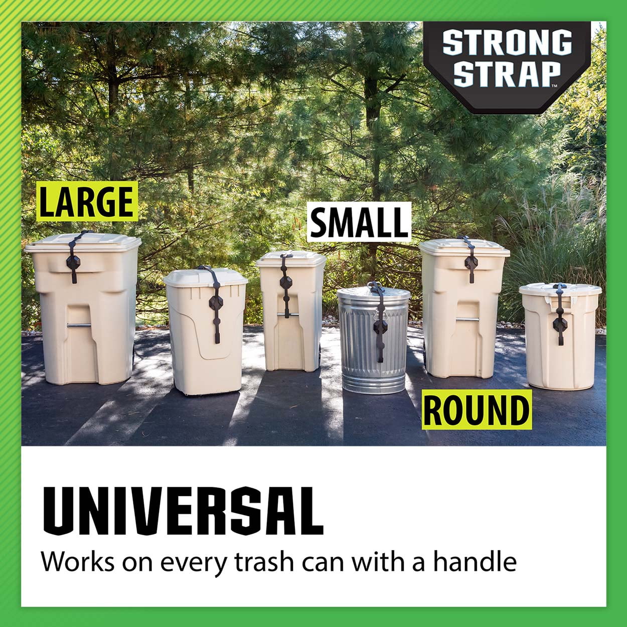 Blazer Brand Strong Strap Lid Lock for 32–96 Gallon Outdoor Garbage Cans, No Tools Required, Durable, Black, 1 Pack
