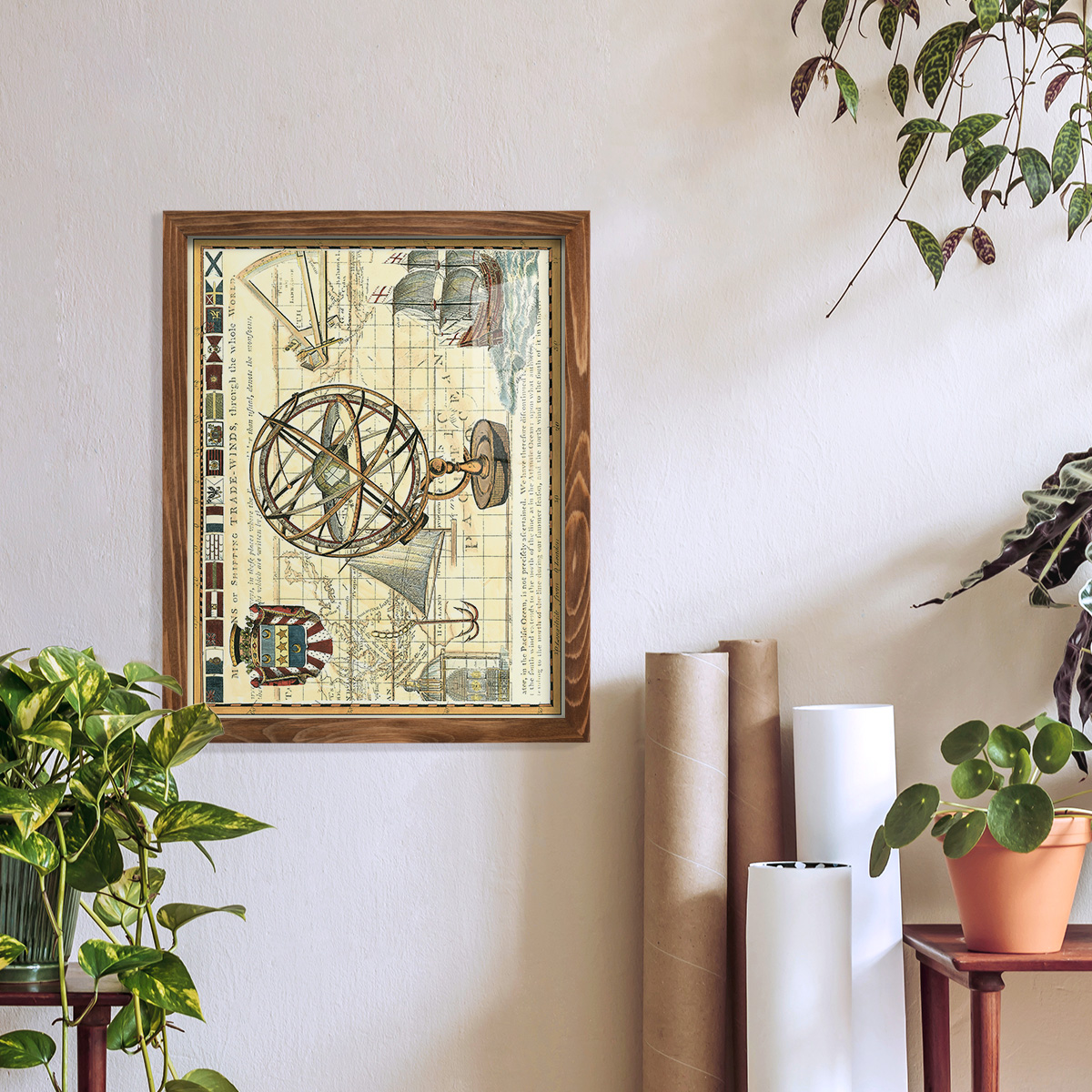 Nautical Map I -Framed Print w/glass-Walnut