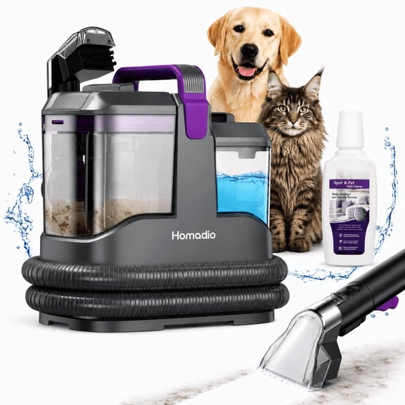 Homadio Portable Carpet & Upholstery Cleaner,17KPa Ultra-Powerful Stain & Odor Remover,Pet Friendly Deep Cleaning Spot Cleaner,Dual Tank for Couch,Car,Stairs Mattress