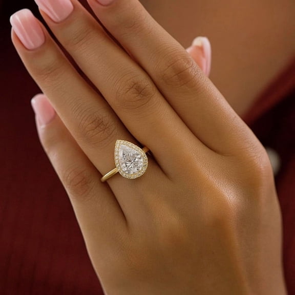 KANISHKAGEMS&JEWELS 2ct Pear Moissanite Engagement Ring Yellow Gold Ring Pear Solitaire Ring Pear Halo Ring Diamond Wedding Ring Anniversary Ring