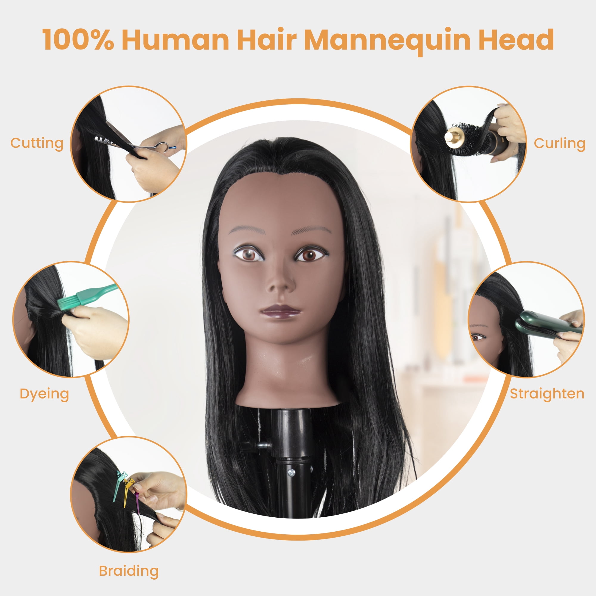 Mannequin Head Hair Styling Training Manikin Cosmetology Doll Head Synthetic Fiber Hair and Free Clamp Holder
