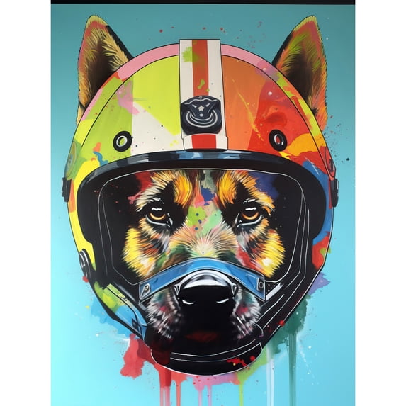 German Shepherd Wearing Motorbike Helmet Pop Art Large Wall Art Poster Print Thick Paper 18X24 Inch