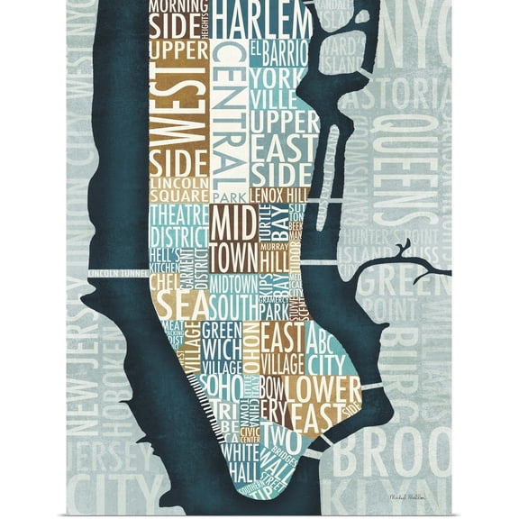 Great BIG Canvas | Rolled Michael Mullan Poster Print entitled Manhattan Map in Blue and Brown