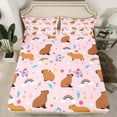 thumbnail image 2 of Manfei Cute Cartoon Capybara Twin Sheet Sets,Girls Flower Floral Twin Fitted Sheet,Pink Brown Flat Sheet For Princess,Microfiber Bedroom Decor,3-Piece, 2 of 7