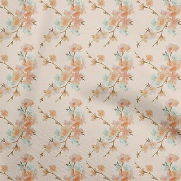 oneOone Cotton Cambric Peach Fabric Watercolor Floral Fabric For Sewing Printed Craft Fabric By The Yard 56 Inch Wide