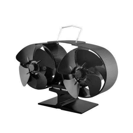 Fan For Wood Heater 8 Blade Twin Motor Heat Powered Eco Fireplace Fan Fuel Cost Saving Aluminum Black for Wood Gas Coal Pellet Log Heaters ()