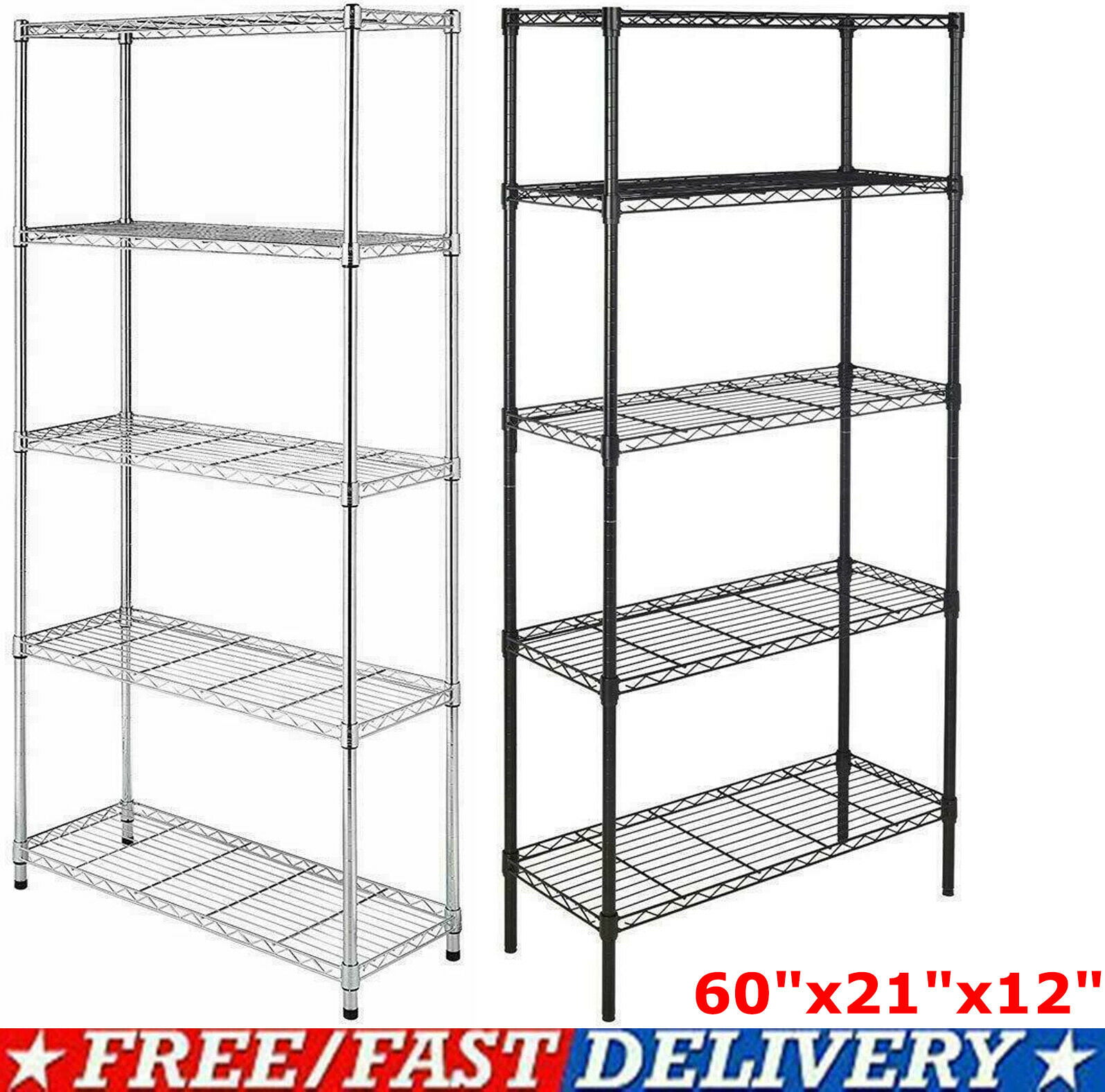 5-Tier Wire Shelving Unit Adjustable Metal Shelf Rack Kitchen Storage Organizer