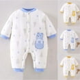 thumbnail image 4 of Toddler Thermal One Piece 0-24 Months Playwear Winter Outfit Boys Girls Long Sleeve Thick Cotton Button Jumpsuit Romper (2 Months, Blue), 4 of 4