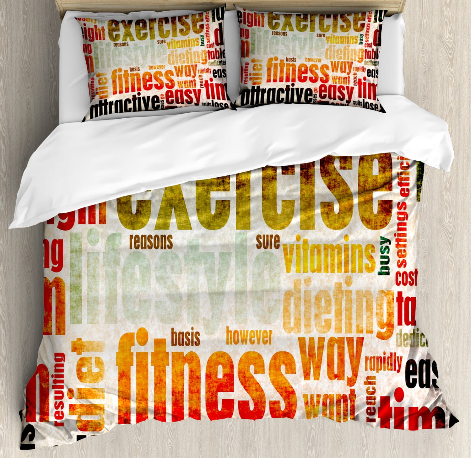 Fitness Duvet Cover Set Queen Size, Grungy Framework with Different
