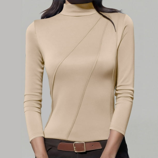 HongQid Women's Long Sleeve Mock Turtleneck Shirts 2025 Fleece Lined Base Layer Slim Fit Thermal Underwear Tops