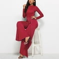 thumbnail image 5 of Kiplyki Fall Ladies Pants Women's Wide Leg Pants Solid Long Sleeve Jumpsuit Long Pants, 5 of 7