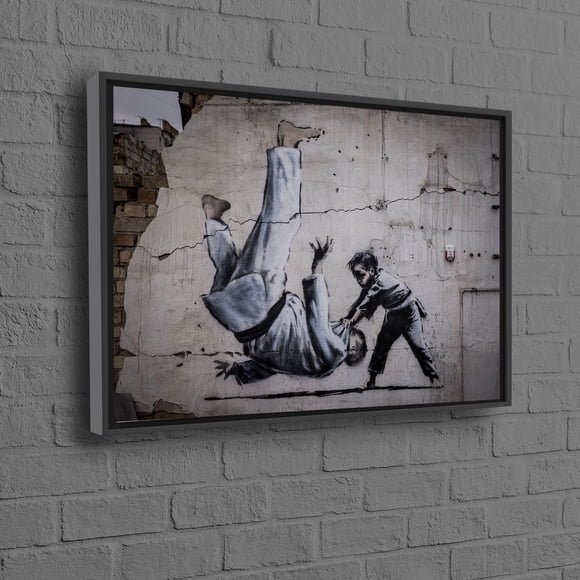 Handmade 3D Judoka Graffiti Canvas Art Featuring Banksy Boy Ideal for Wall Hanging and Home Decor