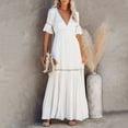 thumbnail image 3 of ZVAVZ Spring Dresses for Women 2025 Boho White Pleated Dresses Casual V Neck Long Sundress Cute Casual Shirt Dress, 3 of 6