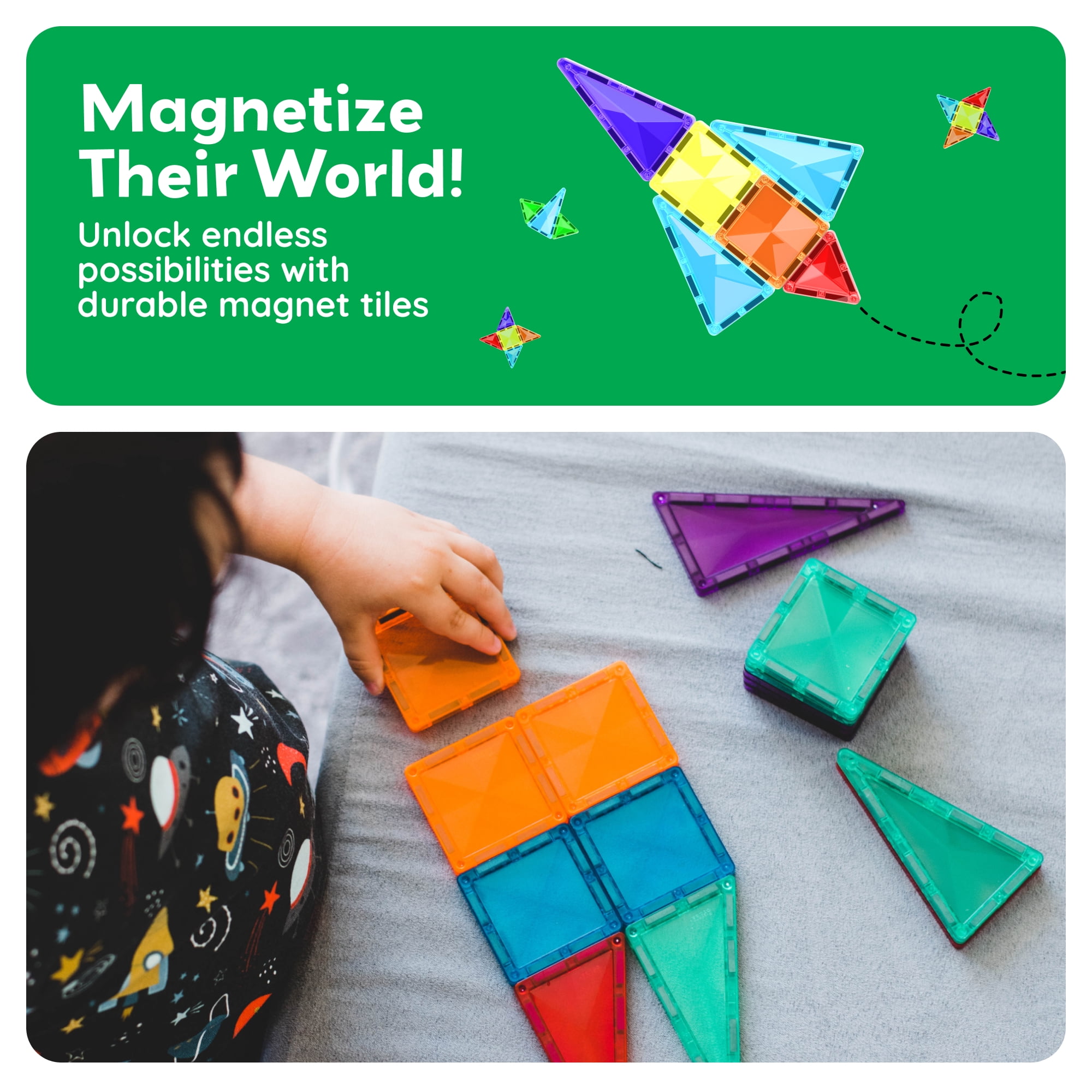 PicassoTiles Mini Magnetic Tiles for Kids – 100PCS STEM Building Blocks Travel Set, Educational Construction Toy, Creative Portable Learning Kit