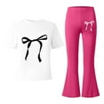 thumbnail image 5 of Girls Two Piece Outfits Short Sleeve Bow T-Shirt Top and Flared Pants Set Girl Spring Clothes Kids Clothes Girls 9-10 Years, 5 of 5