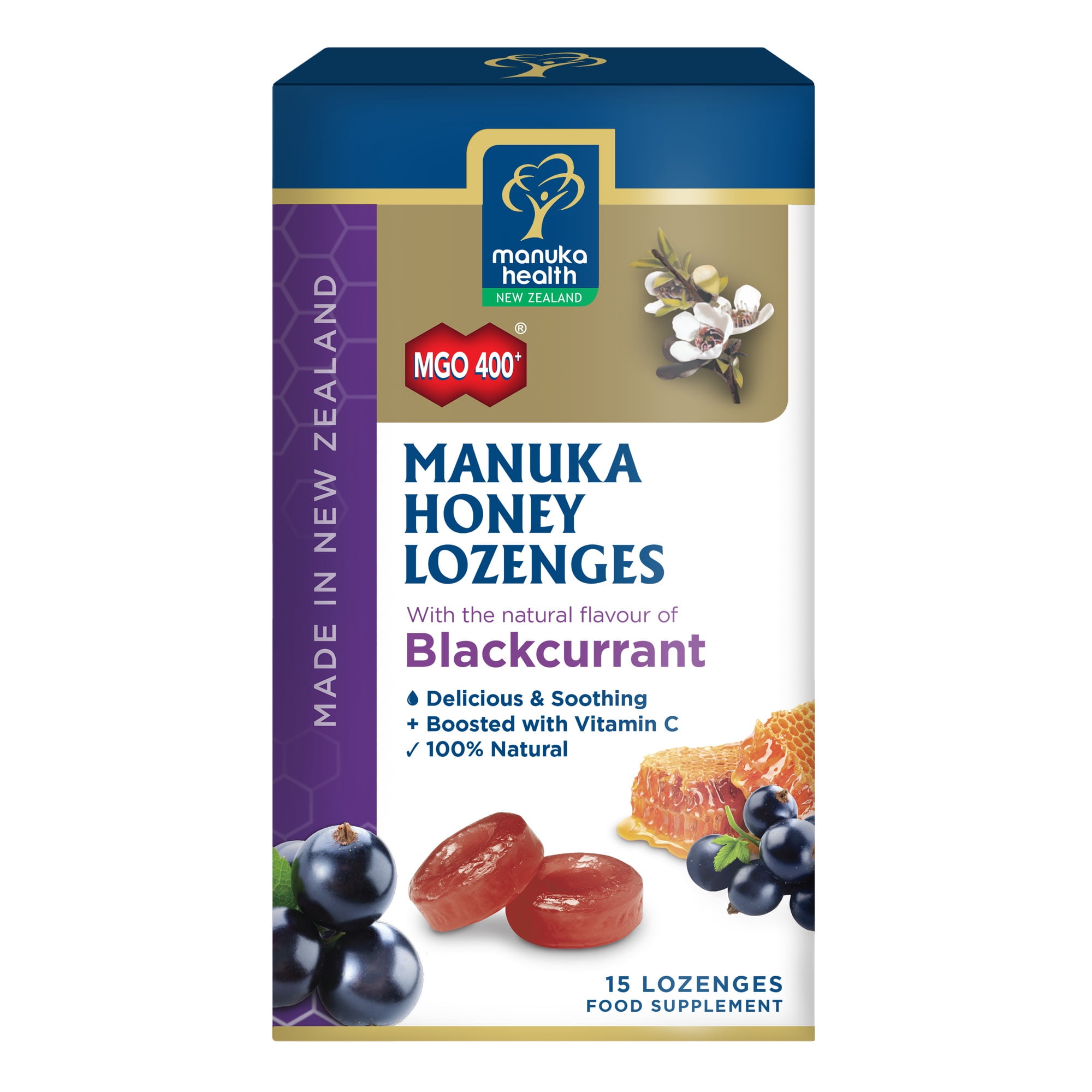 Manuka Health MGO 400+ Manuka Honey Blackcurrant Lozenges, 2.26oz