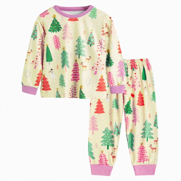 KPOPLK Pajamas for Unisex Long Sleeve Pjs Set Fall Winter Kids Evening Cotton Soft Lounge Sleepwear Toddler Baby Boy Girl PJ Clothes Size 4-5 Years,Yellow