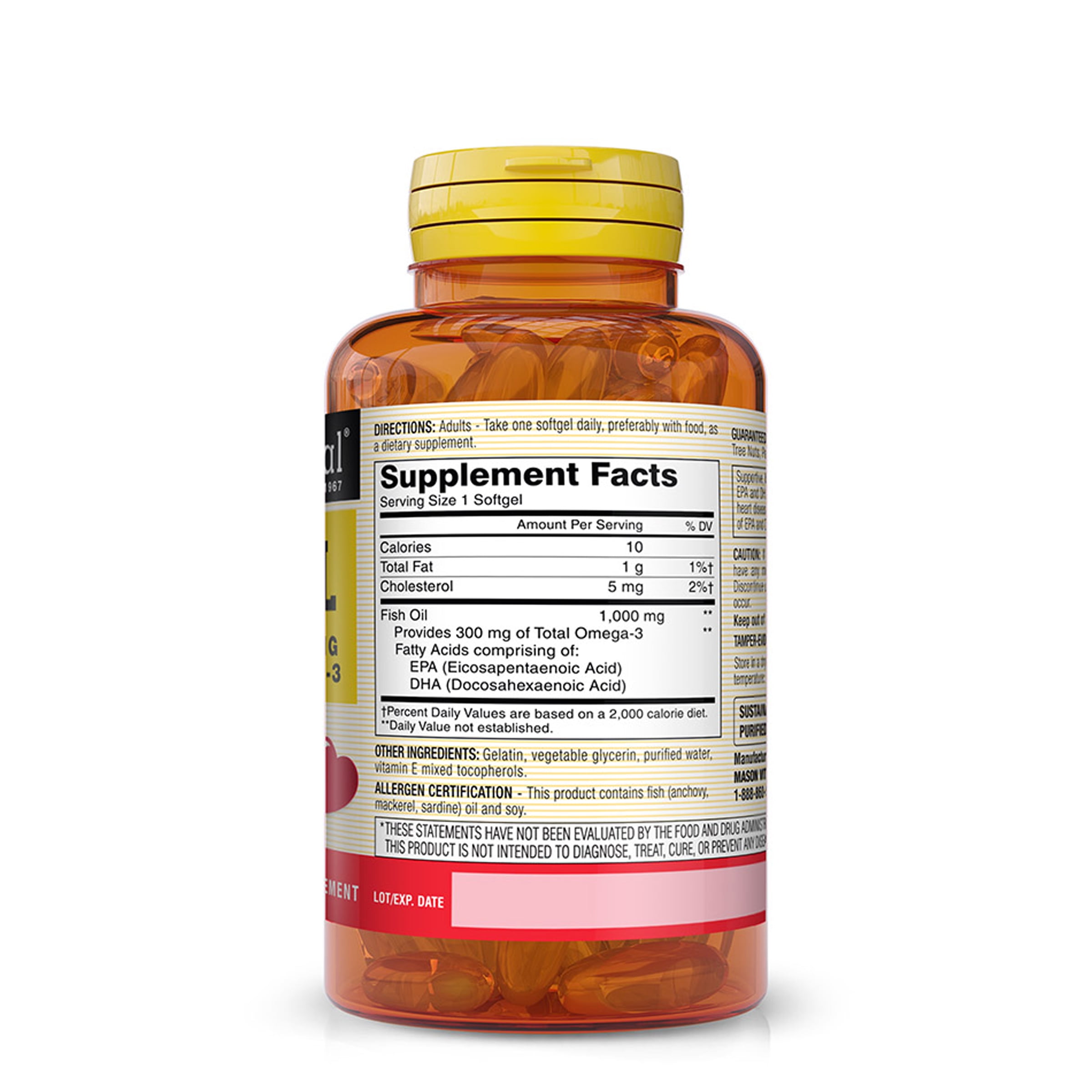 Mason Natural Fish Oil 1,000 mg, Healthy Heart Support, 200 Softgels