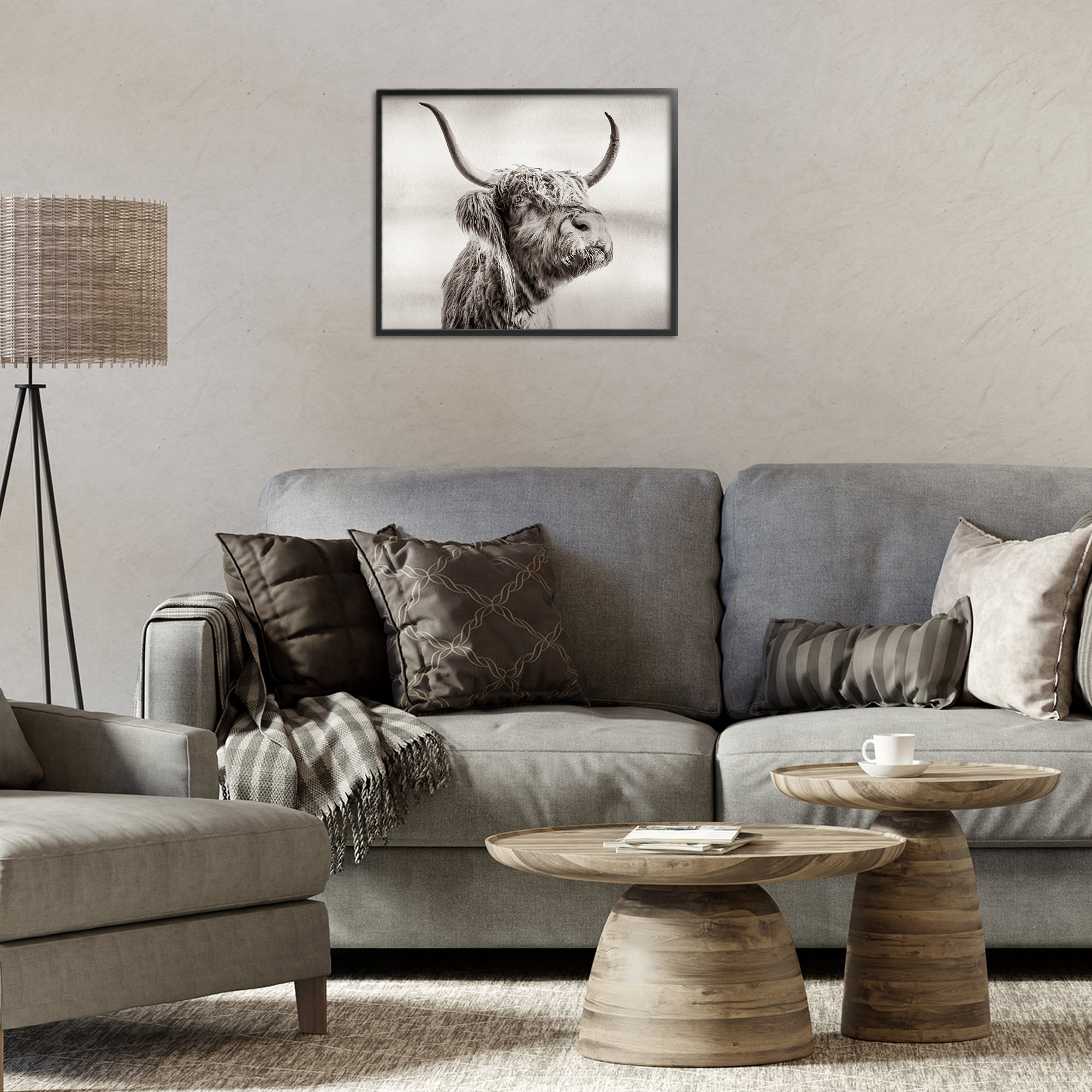 Stupell Industries Horned Highland Cow Gazing Black Framed Giclee Art, design by Julia Frost