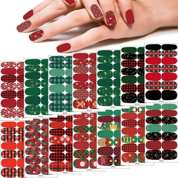 14 Sheets Christmas Nail Stickers Full Wraps Nail Art Polish Stickers Decals Color Street Nail Strips Self-Adhesive Nail Design Christmas Party DIY Decoration for Women Girls