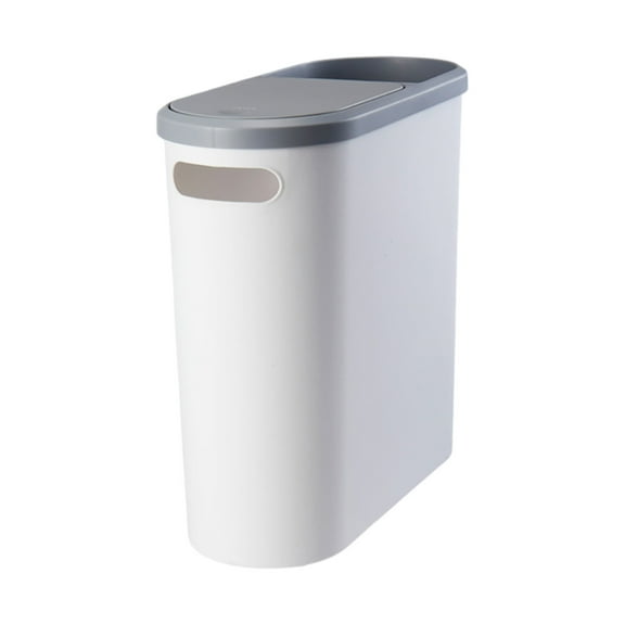 Small Trash Can With Push Top Lid 2.1 Gallon Slim Bathroom Garbage Can With Paper Holder & Handle Hole 2 In 1 Multifunction Trash Bin(White)AA