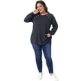 thumbnail image 3 of DARING DIVA Women's Plus Tops Crew Neck Button Decor Pullover Blouses 4X Gray Black, 3 of 6