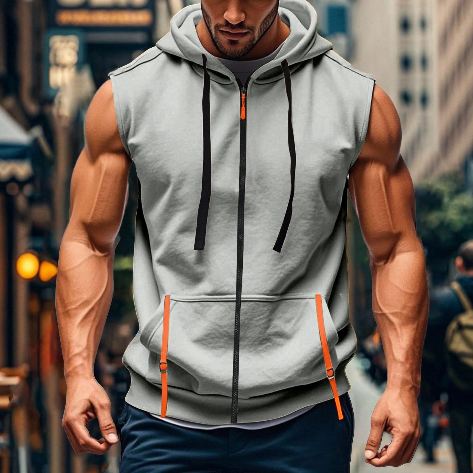 Men's Hooded Zipper Cardigan 60% Cotton 40% Linen Sleeveless Vest Quick Dry Breathable Workout Running Bodybuilding Casual Gym Outdoor Sports Beach | Zenithor,Gray 2XL