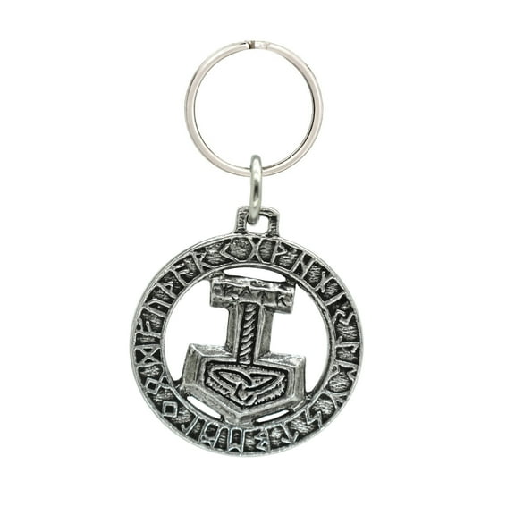 Thor's Hammer In Runes Keychain, G020KC, 1 1/2 inch, Pewter, Key Fob, Key Ring, Keys, Zipper Pull, Luggage Tag, Backpack, Over 300 Keychain Designs, Handmade in the USA, 100% American Made
