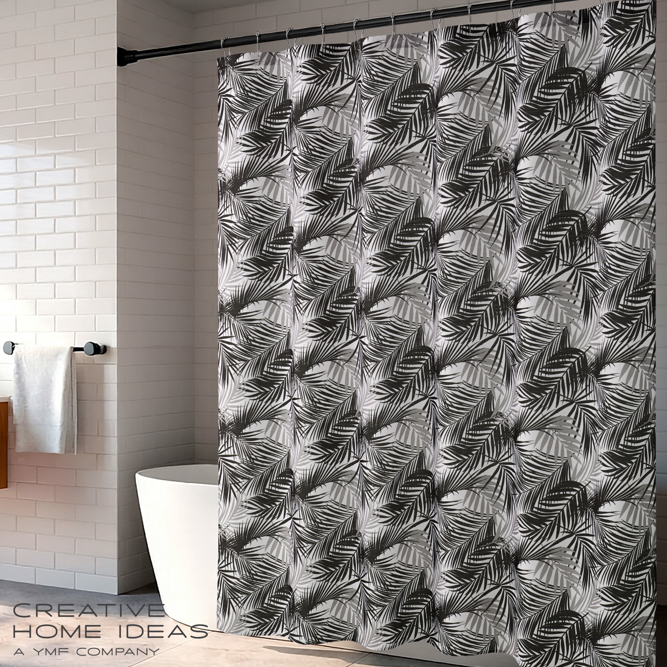 CHI Havana Palm Shower Curtain and Hooks Modern Washable 70" W x 72" L 13-Piece Set