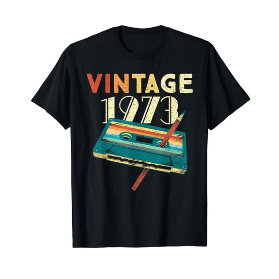 Vintage 1973 Music Cassette 50th Birthday Gifts 50 Years Old Black T-Shirt