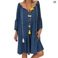 thumbnail image 1 of Vestido de verano de manga larga con cuello en V Vestido de mujer con estampado de tela suelta, Azul, M Scienceny AP002186-34, 1 of 5