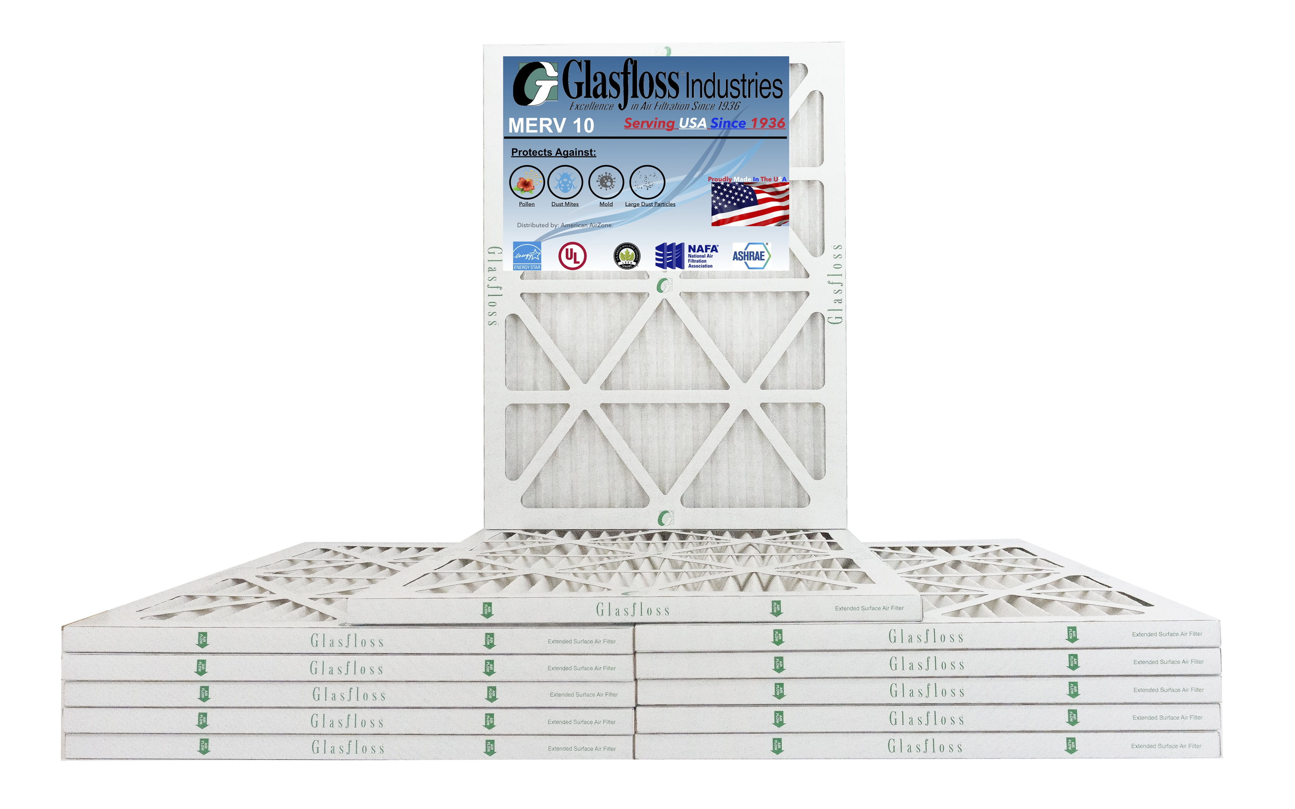Glasfloss 16x24x1 MERV 10 Qty12 Furnace Air Filter Made in USA
