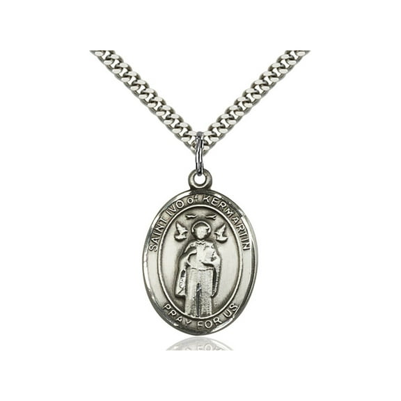 Sterling Silver St. Ivo Pendant 1 x 3/4 inches with Heavy Curb Chain