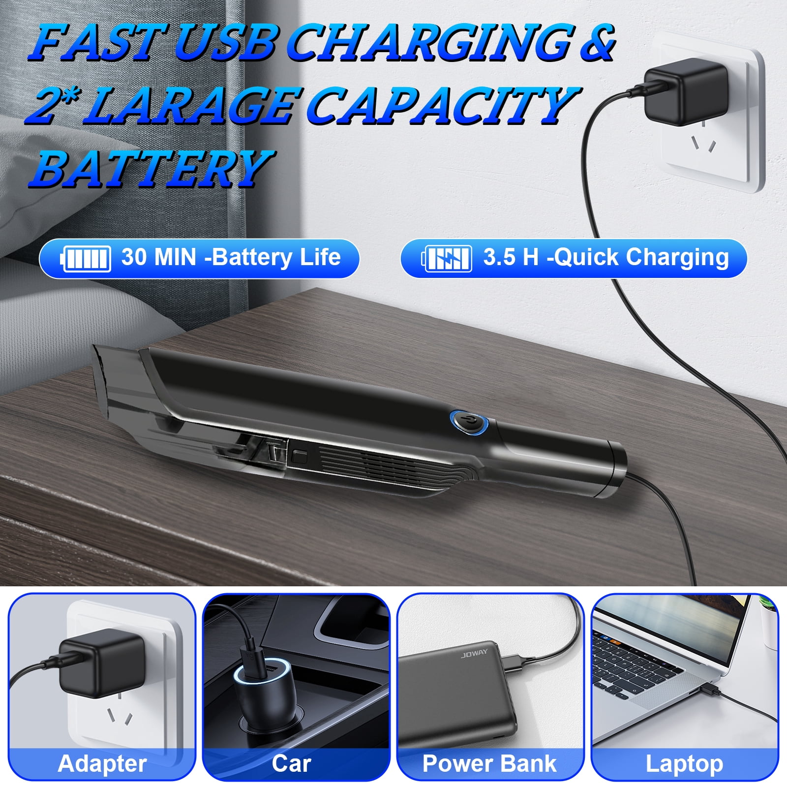 Pentantan Car Vacuum Cleaner, 12000PA Powerful Sutions Handheld Vacuum, 2 Speed Adjustable Vacuum for Car, Keyboard, Black
