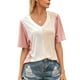 thumbnail image 4 of Camiseta de mujer de manga corta con cuello en V, color block, camiseta holgada de verano, rosa, L Monstrate AP001239-07, 4 of 7
