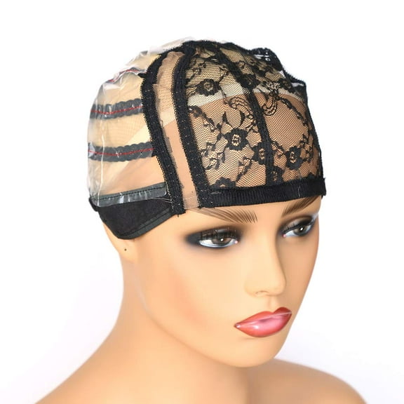 Side U Part Wig Cap with Lace for Wigs Making with Adjustable Strap Medium Size Black Weaving Wig Cap for Women and Girls DIY Wig (1Pc, 0061)